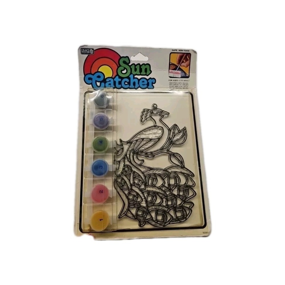 Vintage Craft House Inspirational Sun Catcher PEACOCK Kit Retro Fun!
